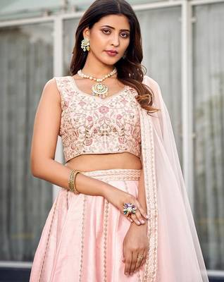 Embroidered Thread Work Ready To Wear Lehenga & Blouse With Dupatta Free Size Upto 42 2