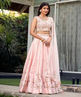 Embroidered Thread Work Ready To Wear Lehenga & Blouse With Dupatta Free Size Upto 42 3