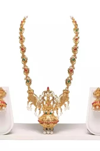 Golden long haram temple jewellery set