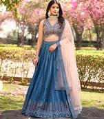 Embroidered Thread Work Ready To Wear Lehenga & Blouse With Dupatta Free Size Upto 42