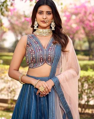 Embroidered Thread Work Ready To Wear Lehenga & Blouse With Dupatta Free Size Upto 42 2