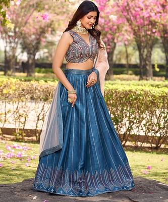 Embroidered Thread Work Ready To Wear Lehenga & Blouse With Dupatta Free Size Upto 42 3