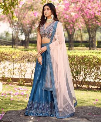 Embroidered Thread Work Ready To Wear Lehenga & Blouse With Dupatta Free Size Upto 42 4
