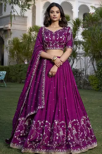 Embroidered Ready To Wear Lehenga & Unstitched Blouse With Dupatta Free Size Upto 42