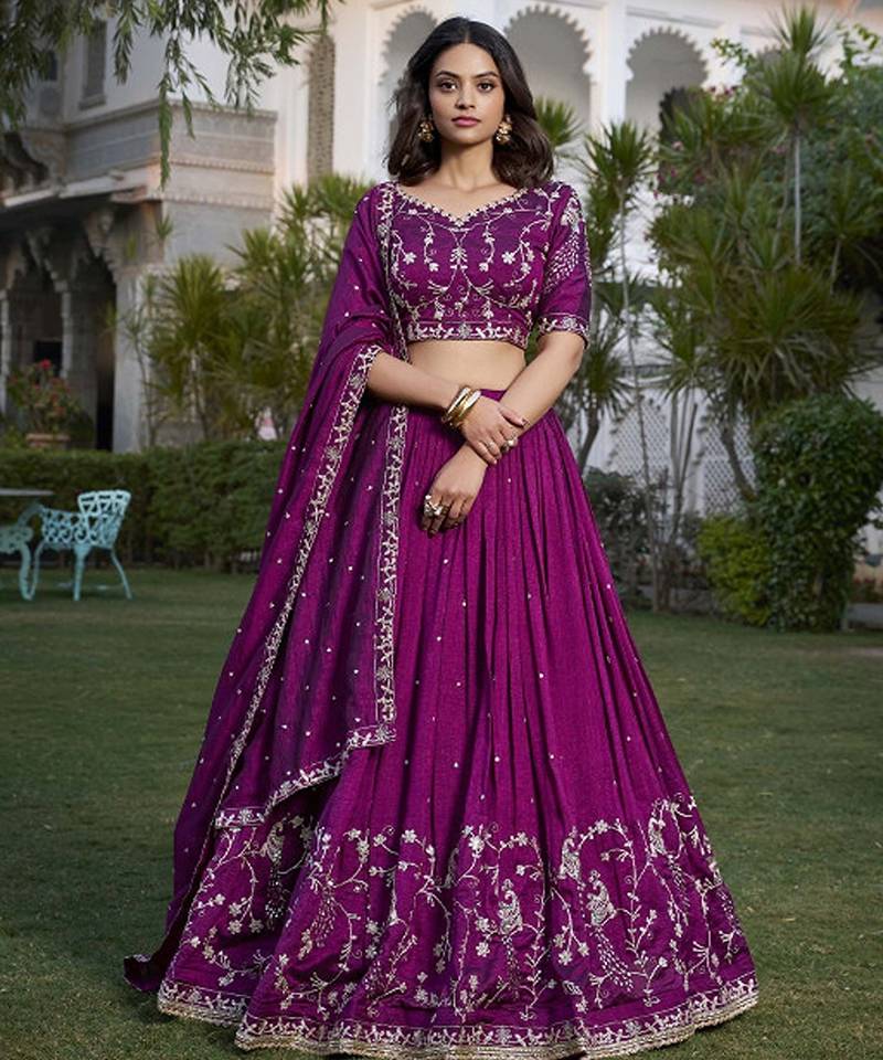Embroidered Ready To Wear Lehenga & Unstitched Blouse With Dupatta Free Size Upto 42