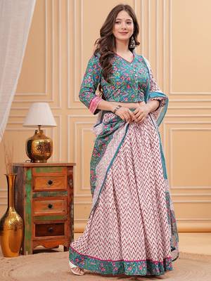 Printed Block Print Ready To Wear Lehenga & Blouse With Dupatta Free Size Upto 42 3