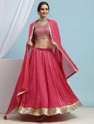 Embroidered V-Neck Ready To Wear Lehenga & Blouse With Dupatta Free Size Upto 42 1