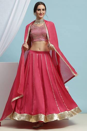Embroidered V-Neck Ready To Wear Lehenga & Blouse With Dupatta Free Size Upto 42