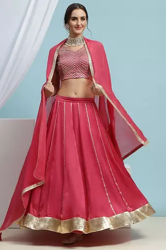 Embroidered V-Neck Ready To Wear Lehenga & Blouse With Dupatta Free Size Upto 42