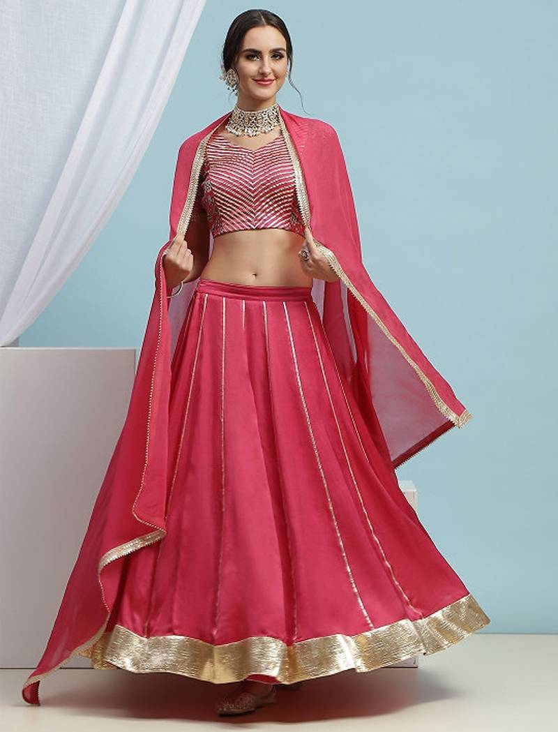 Embroidered V-Neck Ready To Wear Lehenga & Blouse With Dupatta Free Size Upto 42