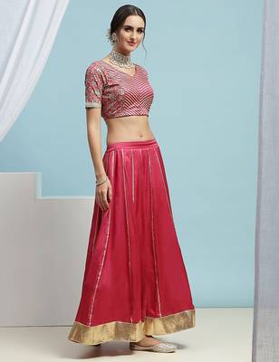 Embroidered V-Neck Ready To Wear Lehenga & Blouse With Dupatta Free Size Upto 42 3