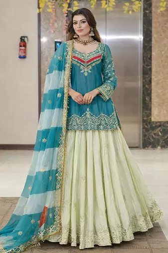 Embroidered Semi-Stitched Lehenga & Blouse With Dupatta Free Size Upto 42