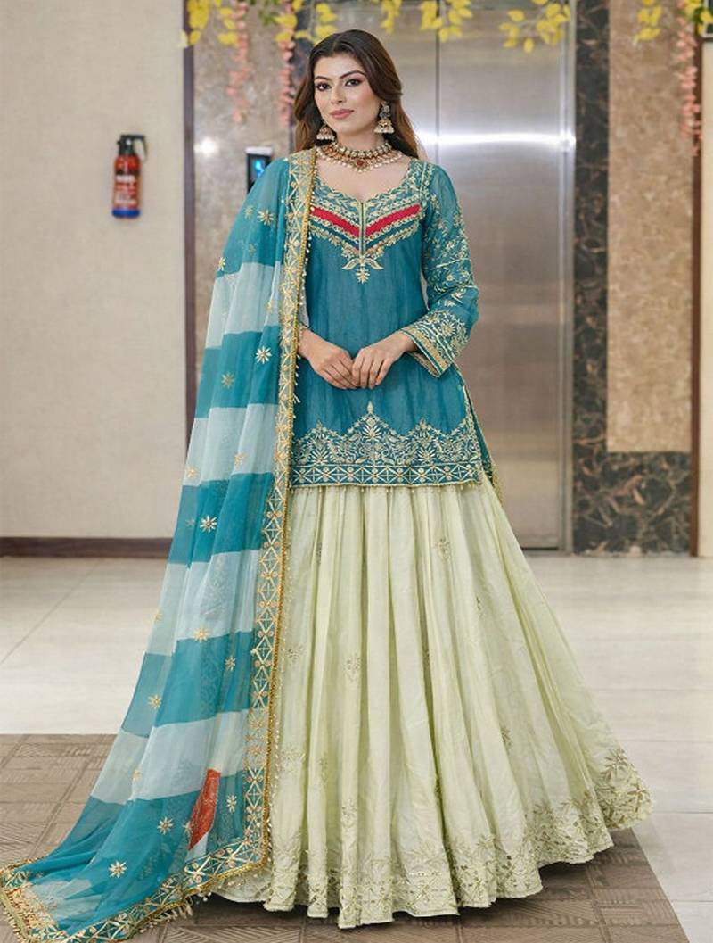 Embroidered Semi-Stitched Lehenga & Blouse With Dupatta Free Size Upto 42
