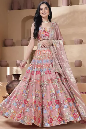 Embellished Sequinned Semi-Stitched Lehenga & Unstitched Blouse With Dupatta Free Size Upto 42