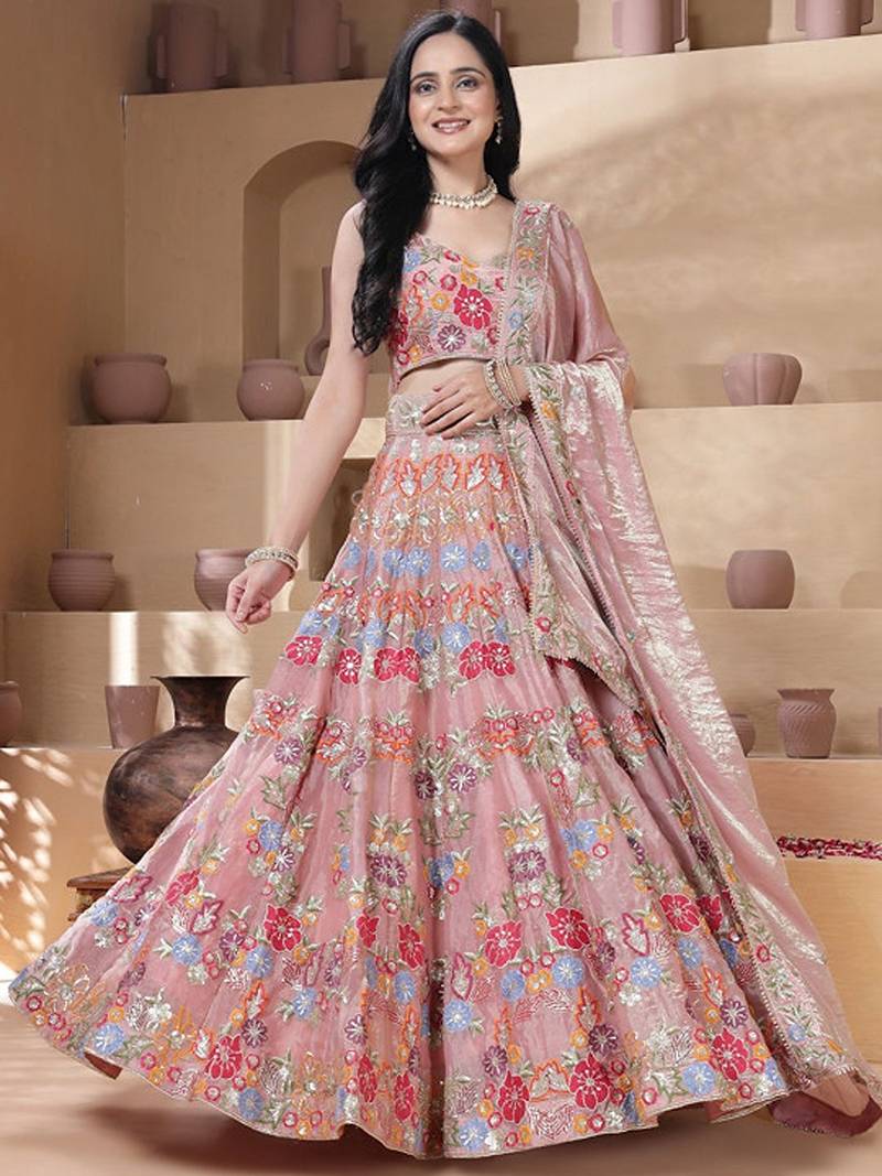 Embellished Sequinned Semi-Stitched Lehenga & Unstitched Blouse With Dupatta Free Size Upto 42