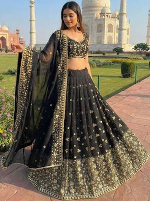 Embellished Sequinned Ready To Wear Lehenga & Blouse With Dupatta Free Size Upto 42 1