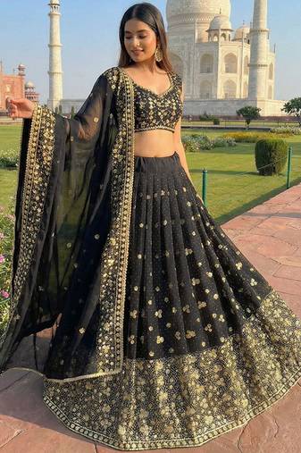 Embellished Sequinned Ready To Wear Lehenga & Blouse With Dupatta Free Size Upto 42