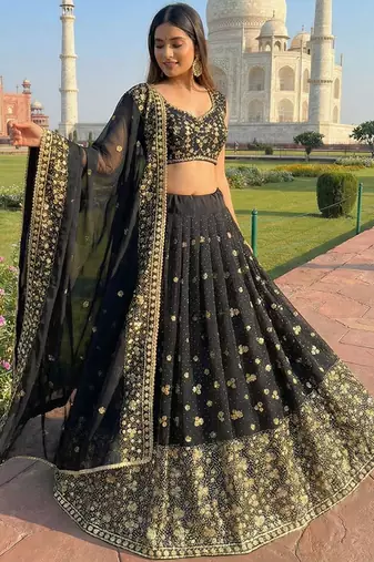 Embellished Sequinned Ready To Wear Lehenga & Blouse With Dupatta Free Size Upto 42