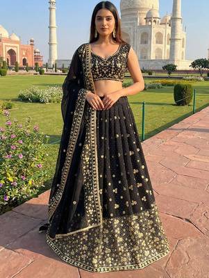 Embellished Sequinned Ready To Wear Lehenga & Blouse With Dupatta Free Size Upto 42 2