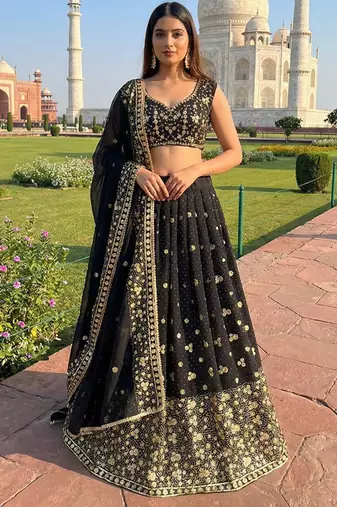 Embellished Sequinned Ready To Wear Lehenga & Blouse With Dupatta Free Size Upto 42