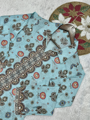 Pure chinon silk digital print co-ord set with mirror & stone work     ready to wear designer coord set 2