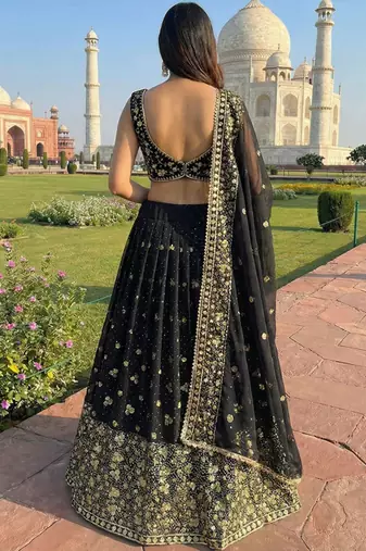 Embellished Sequinned Ready To Wear Lehenga & Blouse With Dupatta Free Size Upto 42