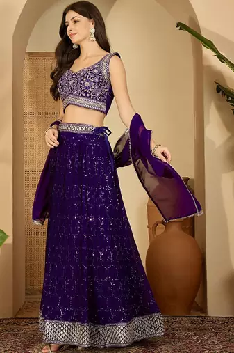 Embroidered Ready To Wear Lehenga & Blouse With Dupatta Free Size Upto 42