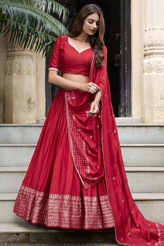 Printed Ready To Wear Lehenga & Unstitched Blouse With Dupatta Free Size Upto 42
