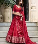 Printed Ready To Wear Lehenga & Unstitched Blouse With Dupatta Free Size Upto 42