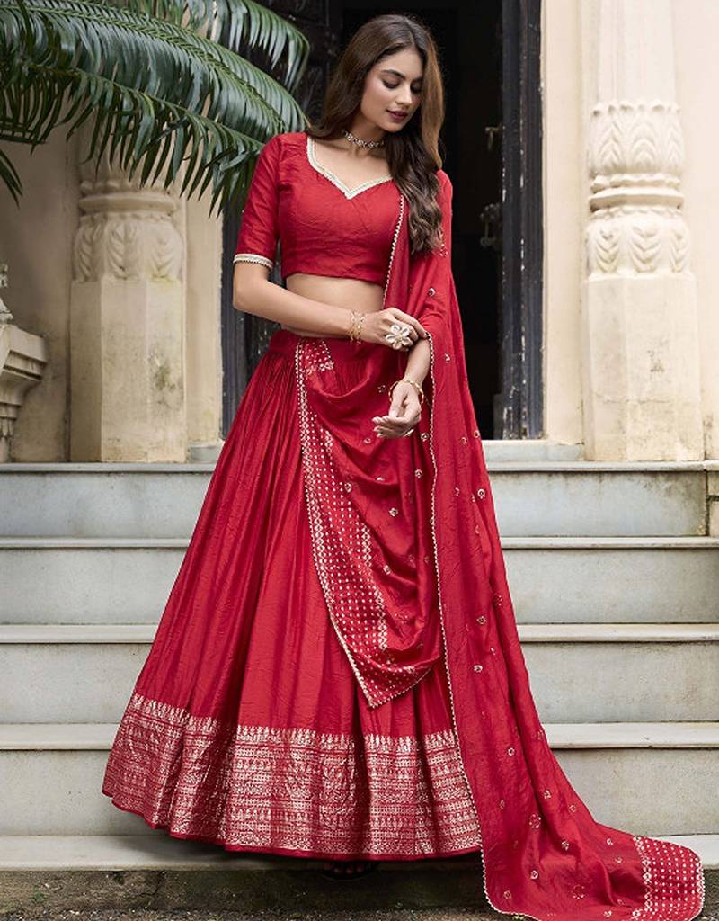 Printed Ready To Wear Lehenga & Unstitched Blouse With Dupatta Free Size Upto 42
