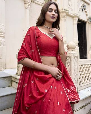 Printed Ready To Wear Lehenga & Unstitched Blouse With Dupatta Free Size Upto 42 2