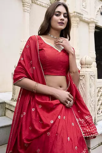Printed Ready To Wear Lehenga & Unstitched Blouse With Dupatta Free Size Upto 42