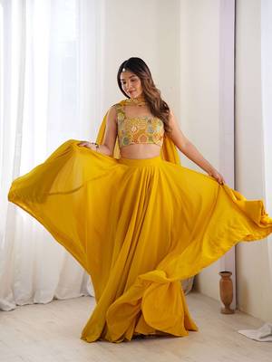 Embroidered Thread Work Ready To Wear Lehenga & Blouse With Dupatta Free Size Upto 42 1