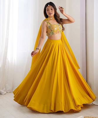 Embroidered Thread Work Ready To Wear Lehenga & Blouse With Dupatta Free Size Upto 42 3