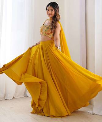 Embroidered Thread Work Ready To Wear Lehenga & Blouse With Dupatta Free Size Upto 42 4