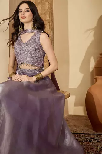 Embroidered Ready To Wear Lehenga & Blouse With Dupatta Free Size Upto 42