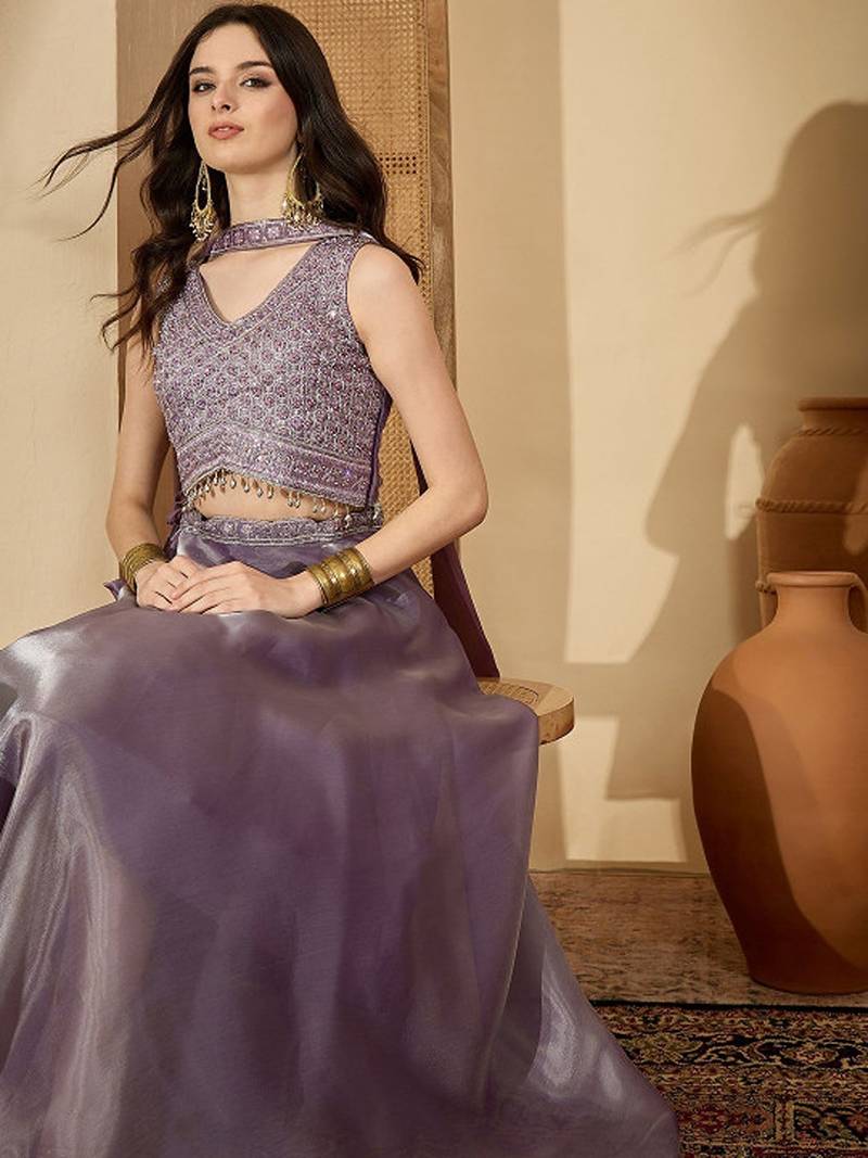 Embroidered Ready To Wear Lehenga & Blouse With Dupatta Free Size Upto 42