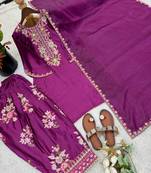 French crepe farshi salwar kameez with embroidery & silk dupatta     ready to wear