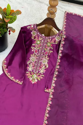French crepe farshi salwar kameez with embroidery & silk dupatta   ready to wear