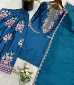 French crepe farshi salwar kameez with embroidery & silk dupatta ready to wear