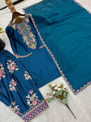 French crepe farshi salwar kameez with embroidery & silk dupatta ready to wear 2