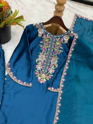 French crepe farshi salwar kameez with embroidery & silk dupatta ready to wear 3