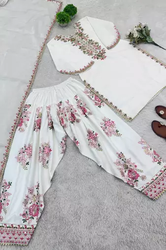 French crepe farshi salwar kameez with embroidery & silk dupatta – ready to wear