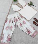 French crepe farshi salwar kameez with embroidery & silk dupatta     ready to wear