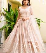 Embroidered  Round Neck Flared Lehenga Choli Free Size Upto 42