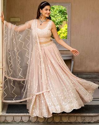 Embroidered  Round Neck Flared Lehenga Choli Free Size Upto 42 3