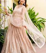 Embellished Semi-Stitched Georgette Lehenga & Unstitched Blouse With Dupatta Free Size Upto 42