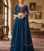 Embroidered V-Neck Flared Lehenga Choli Free Size Upto 42