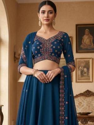 Embroidered V-Neck Flared Lehenga Choli Free Size Upto 42 4