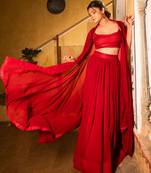 Embroidered Sequinned Ready To Wear Lehenga & Blouse With Cape Free Size Upto 42
